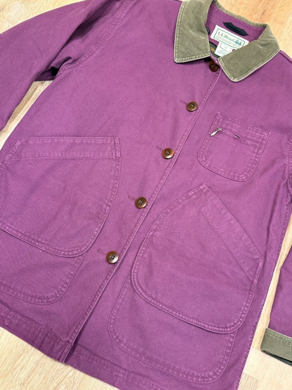 Vintage 90s L.L. Bean Womens Purple Plaid Lined Barn Field Canvas Chore Jacket S - Picture 11 of 11